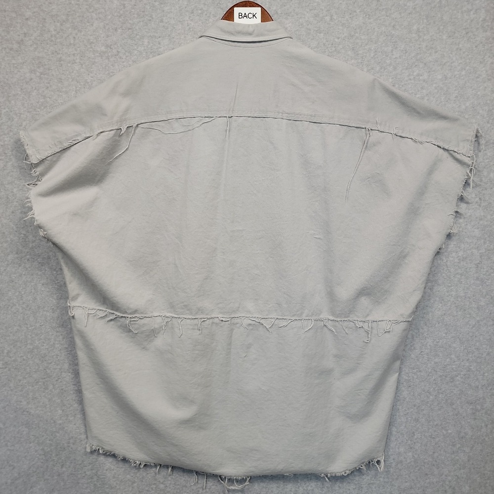 NEW ZARA Man Denim Shirt XL Distressed Overshirt Button Up Short Sleeve Cotton - Picture 6 of 11